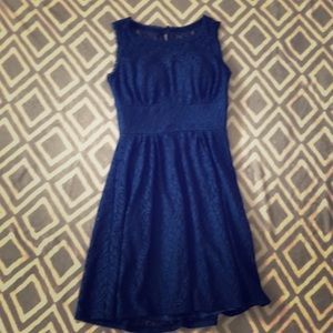 Blue fitted eyelet dress